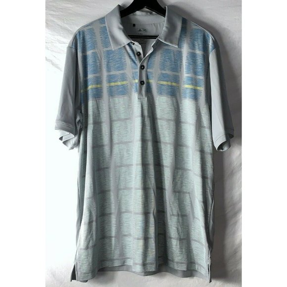 adidas Other - Adidas ClimaCool Mens Golf Polo Shirt Size L Gray Turquoise Yellow Green Stripe